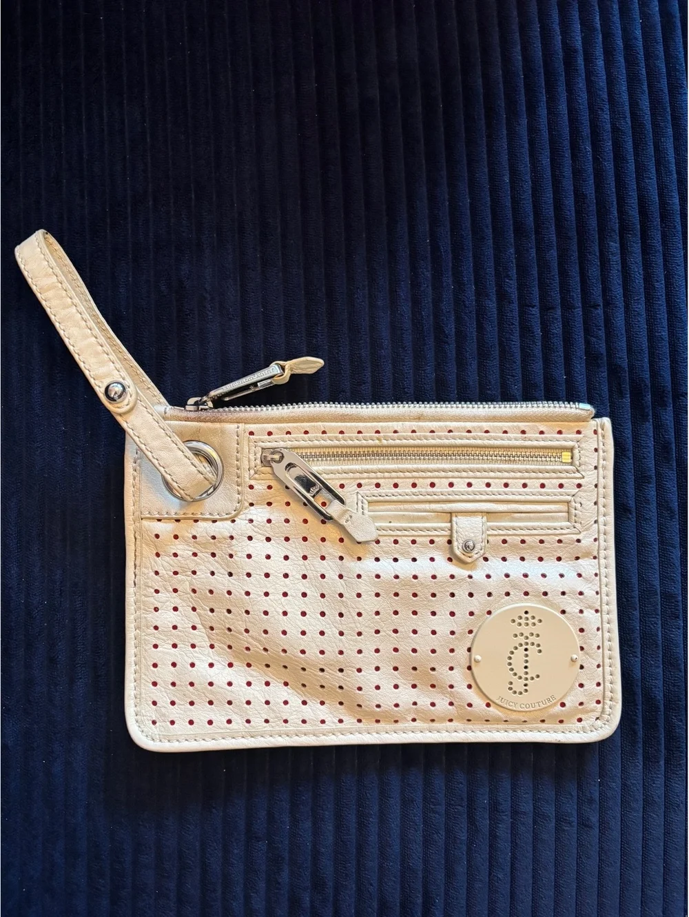Juicy Couture Cream Perforated Leather Wristlet Clutch